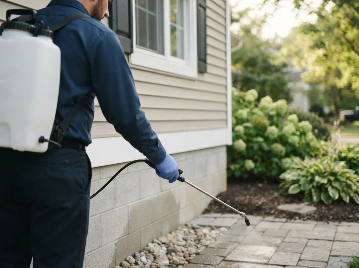 Pest control technician inspecting a home in Blue Springs, NE